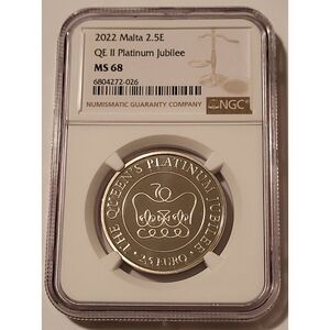 Malta 2022 2 1/2 Euros QEII Platinum Jubilee MS68 NGC Low Mintage